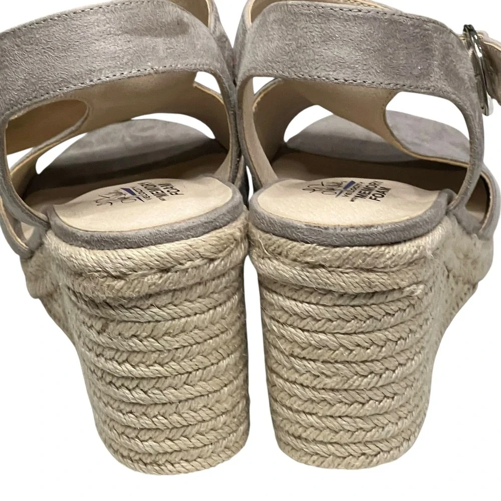 LifeStride Velocity Wedge Sandals Women 9.5 Taupe Suede Espadrille Comfort Shoes